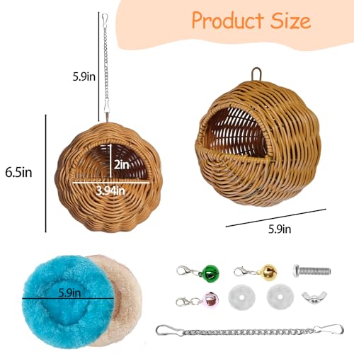 Bird Nest, Warm Bird Bed for Cage Parrot Nesting House with 2 Mats, Hanging Parakeet Cage Accessories for Lovebird, Canary, Budgie, Finch, Hamster (G-Hole Style)