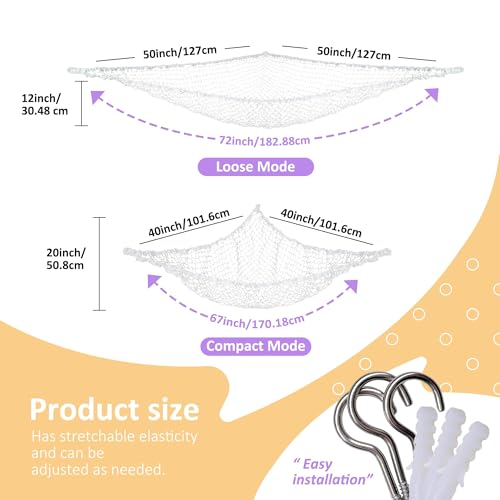 Lazebox Stuffed Animal Net Hammock for Plushie Toys, Stuffed Animal Hammock Corner for Kids' Room Decor, Ideas for Organizing Stuffy Collection, White, L (67" x 40" x 40")-Pack of 2 - color: 2 Packs - White, size: L (67" X 40" X 40")-pack of 2