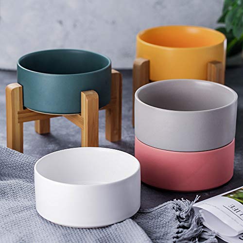 Ceramic Elevated Raised Cat Bowl with Wood Stand No Spill Pet Food Water Feeder Cats Small Dogs - color: Grey, size: Medium Dog Bowls 850ML*1