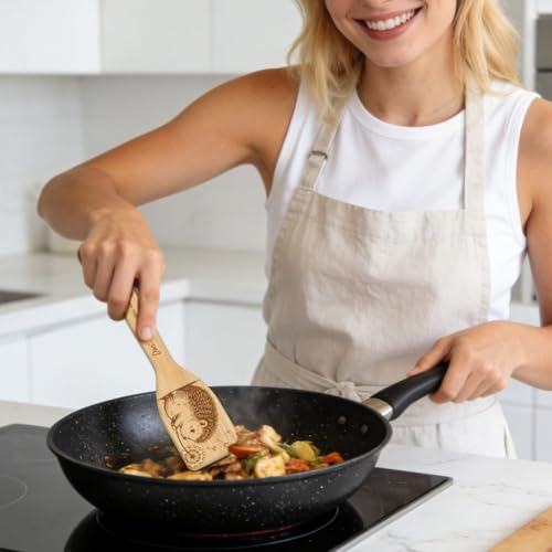 GLOBLELAND 6 Pcs Hedgehog Wooden Spoons Utensil Set Hedgehog Flowers Bamboo Carving Kitchen Cooking Utensils Wooden Engraved Cooking Spatula Sets for Kitchen Fun House Warming Gift - color: Hedgehog