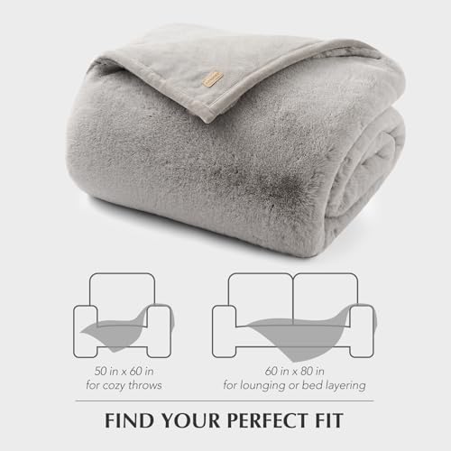 EVERGRACEHOME Faux Chinchilla Fur Throw Blanket, 50"x60", Silver Taupe | Luxury, Super Soft, 1220GSM, Fluffy Cozy Mink, Reversible Velvet Back, Warm Thick Heavy Winter Throw for Couch Bed, Gift - color: Silver Taupe Mink, size: 50"x60"