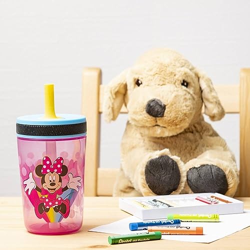 Zak Designs Disney Kelso Tumbler 15 oz Set (Minnie Mouse) Leak-Proof Screw-On Lid with Straw, Made of Durable Plastic and Silicone, Perfect Bundle for Kids | BPA Free, Plastic, Sippy Cups, Cup Holder Friendly, Dishwasher Safe, Easy to Clean, For Preschool