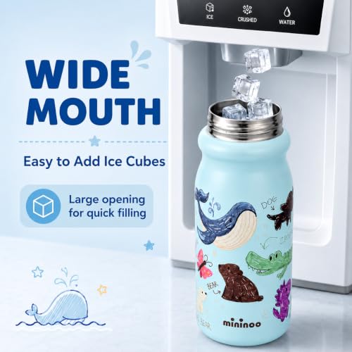 18oz Insulated Stainless Steel Kids Water Bottle for School, Animal | 2-in-1 Straw & Spout Lid, Leak-Proof, BPA-Free, for Girls & Boys, Blue - color: 18oz Light Blue-Animal