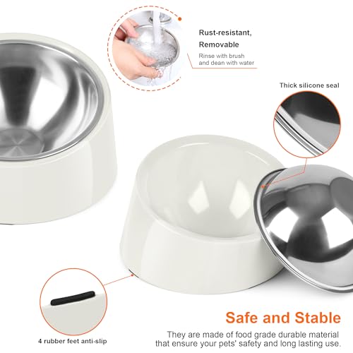 Tilted Dog Bowl Non-Slip & Non-Spill Pet Feeder with Elevated Detachable Melamine Stand, Easy to Get Food Dog Dish, L/300ml White - color: White, size: Large(300ml)