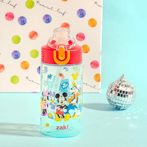Zak Designs Disney Mickey Sage 16oz Leak-Proof Straw Kids Water Bottle | BPA Free, Durable Plastic, Cupholder Friendly, Dishwasher Safe, Easy to Clean, Lid Lock, Handle, For School, Home, Travel - color: Mickey Mouse, size: 16 Ounces
