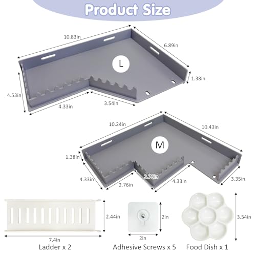 Hermit Crab Climbing Platform L-Shaped & M-Shaped Hermit Crab Climbing Toys with Ladder and Food Dish Habitat Tank Accessories for Reptiles Hamsters Geckos Small Lizards (Gray)