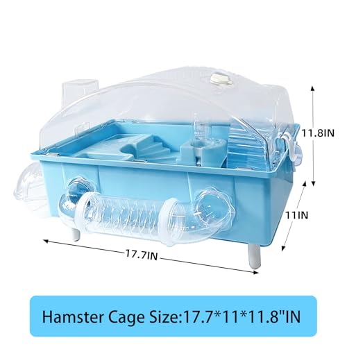 Tfwadmx Dwarf Hamster Cage,Acrylic Rat Cage,Hamster Home Small Animal Cages with Tube Exercise Wheel Mouse Habitat for Gerbils Mice 17.7”x11”x11.8”, Blue - color: Blue