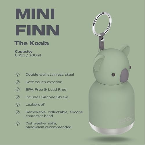 asobu Mini Bestie Water Bottle, Cute Collectible Character, Stainless Steel | 6.7 oz, Leak Proof Seal, Spill Resistant, BPA Free Materials, Dishwasher Safe, Reusable Straw Included, Great Gift Idea - color: MINI FINN THE KOALA