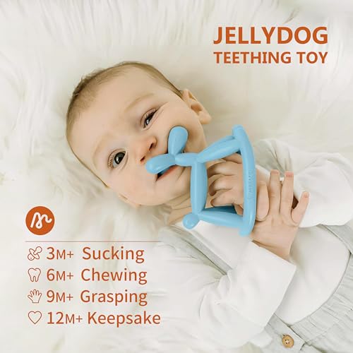 Baby Teether Toy, Food Grade Silicone Teething Toy for Babies 0-12 | Easy Grip, Multiple Biting Points, Soothes Teething Discomfort, BPA-Free, Easy to Clean - color: Cyan Blue Clip+Box