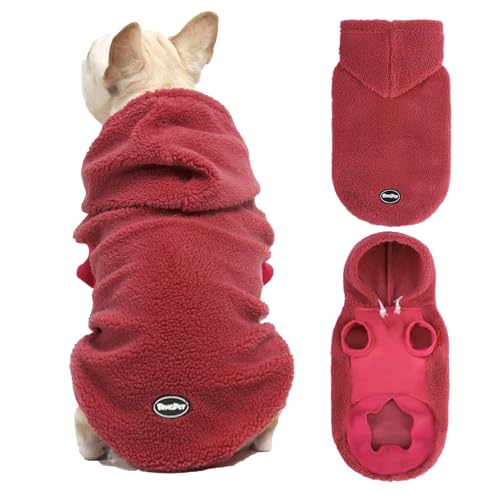 BINGPET Dog Hoodies for Small Medium Large Dogs, Sherpa Hooded Dog Sweater with Leash Hole for Boy Girl Dogs,Soft Warm Fleece Dog Winter Clothes Cold Weather Coats Jacket for Puppy Sweatshirt,Pink SM - color: Pink, size: Small/Medium