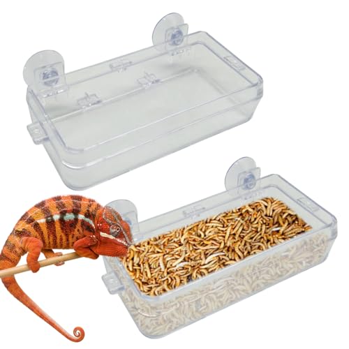 Reptile Suction Cup Feeder 2 Pack, Anti-Escape Food Bowl | for Gecko Lizard Iguana Chameleon Spider Frog Snake, Wall Mount Strong Suction Feeding Dish (White, M) - color: White, size: M