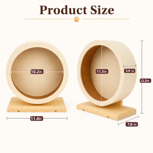 antiai Hamster Wooden Silent Wheel, 12 Inch Small Animal Exercise Wheel Accessories, Quiet Spinner Hamster Running Wheels Prevent Depression Toys for Hamsters, Gerbils, Mice and Other Small Pets (XL) - size: XL