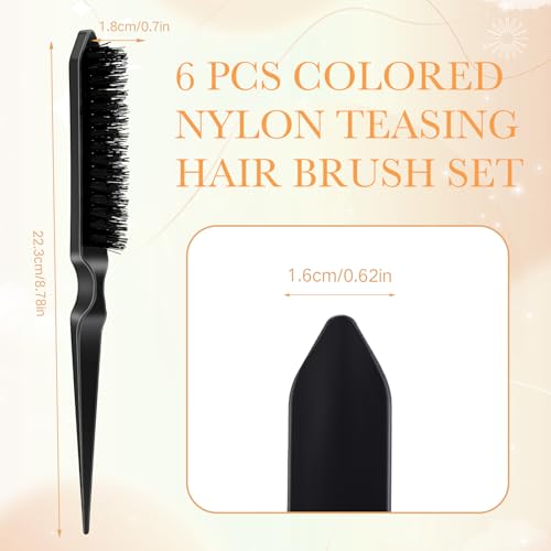 Yaomiao 6 Pack Teasing Brushes 3 Row Combs,Black | Nylon Bristle Tool for Women Styling, Back Combing Root Lifting Fine Hair Volume, Scalp Massage, Salon Home Use - color: Black