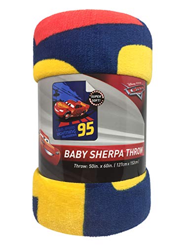 Jay Franco Disney Pixar Cars Lightning McQueen Sherpa Throw Blanket - Measures 50 x 60 inches, Kids Bedding - Fade Resistant Super Soft - color: Blue - Cars
