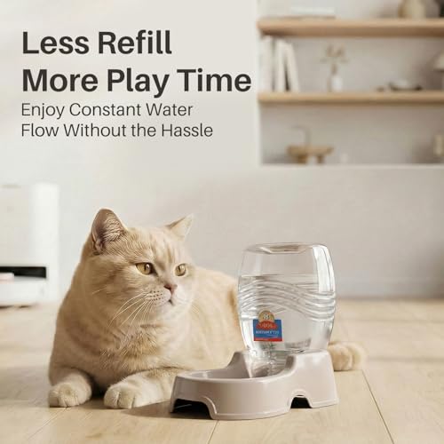 Flexzion Gravity Pet Water Dispenser for Cats & Small Dogs, 1/4 Gal Beige | Automatic Cat and Dog Waterer with 900 Ml Reservoir, Non-Skid Feet, Recessed Carry Handle, and Easy-Clean Pp Bowl - color: Beige, size: 0.9 L