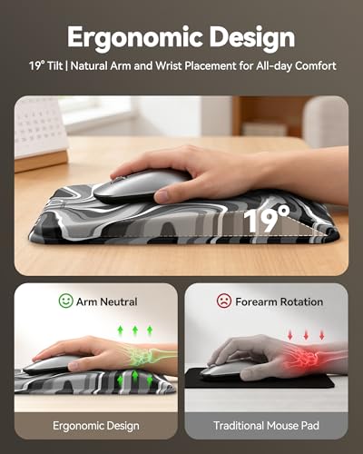 TECKNET Ergonomic Mouse Pad with Wrist Rest, Comfortable Relieves Pain | Built-in Memory Foam and Ergonomic Slope Design Relieves Carpal Tunnel Syndrome Pain, Mousepad for Office Gaming - color: Texture