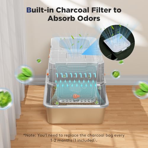 FURTIME Stainless Steel Litter Box with Lid, Enclosed Metal Cat Litter Box | XL Extra Large, Cat Box with High Sided Enclosure & Scoop, Big Cats, Front & Top Entry, Odor Free, Anti-Leakage, Green - color: Green, size: X-large