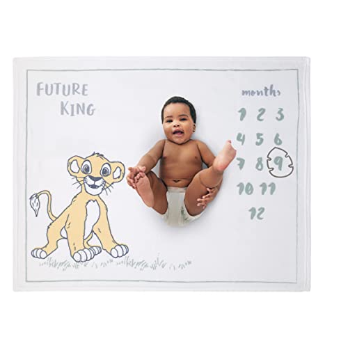 Disney Lion King Simba White, Tan, and Grey Super Soft Milestone Baby Blanket - color: Disney Lion King Simba