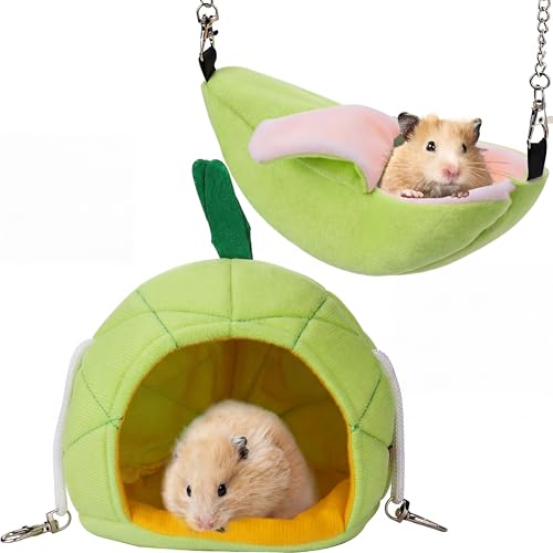 Jetec 2 Pcs Hamster Hammock Soft Bed Small Pet Animals Hamster Hanging House Cage Nest for Guinea Pig Rat Chinchilla Sleep and Play, Banana and Pineapple (Green) - color: Green