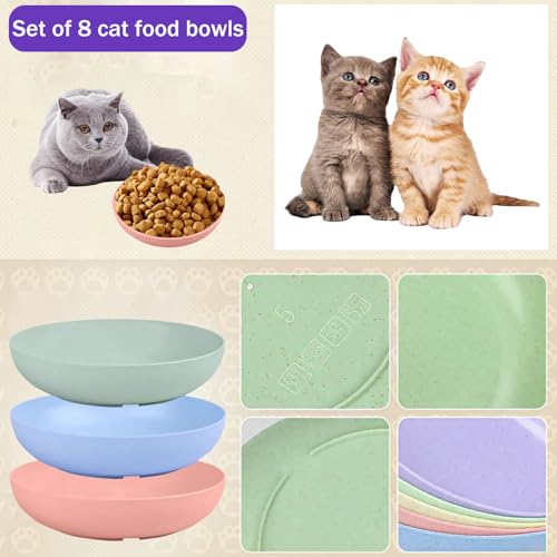 Whisker Friendly Cat Bowls 8pk Shallow Wide Pet Dishes Kitten Ferret | 8pk shallow wide whisker-friendly cat dishes, safe for kittens ferrets small pets, available in blue green pink purple - color: 8 pcs multicolors