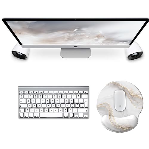 Mouse Pad with Wrist Rest, Comfortable Computer Mousepad with Gel Wrist Support Smooth Surface and Non-Slip PU Base for Pain Relief, Laptop, Office & Home (White Marble) - color: White Marble
