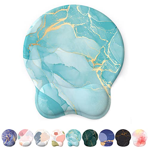 Mouse Pad with Wrist Rest, Comfortable Computer Mousepad with Gel Wrist Support Smooth Surface and Non-Slip PU Base for Pain Relief, Laptop, Office & Home (Blue Marble) - color: Blue Marble