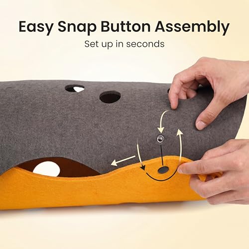 ZEZE Cheese Cat Tunnel for Indoor Cats, Felt Peek Hole Hide Tunnel Toy with Snap Buttons, Foldable Interactive Cat Play Mat for Hide & Seek and Indoor Enrichment