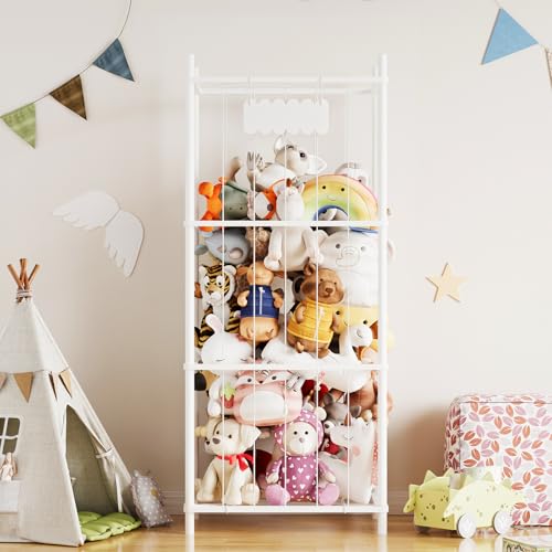 SpaceAid Stuffed Animal Storage Organizer, Wood Animals Zoo Toy Plushies Storage Holder, Large Capacity Plush Toy Cage for Playroom Organization, 22.8" Wide, White - color: White, size: 22.8"W x 15.8"D (Extra Large)