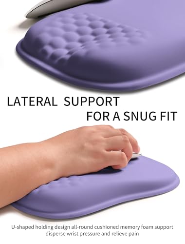 Hokafenle Ergonomic Wrist-Hugging Mouse Pad Wrist Support, U-Shaped Holding Wrist Rest Mousepad for Carpal Tunnel Pain Relief with Cushioned Memory Foam Slope Massage Bulge (10.2x8.3 in,Lavender) - color: Lavender