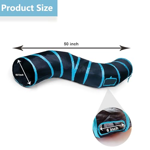Cat Tunnel, Cat Tunnels for Indoor Cats, S-Shape Foldable Cats Cave | Interactive Toy Pet Tube with Interactive Peephole Crinkle Sounds for Rabbits, Kittens, Ferrets, Puppy Playing & Exploring - color: S - 2 Way Black Blue