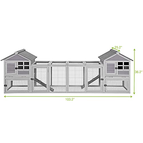 GUTINNEEN Rabbit Hutch Bunny Cage Expandable Indoor Outdoor Wooden Rabbit Cage Bunny Hutch with Run with Plastic Tray (103.2" L, 2 Sets Packing)