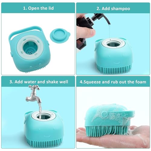 7pcs Pet Grooming Kit, Self-Cleaning Brush Shedding Kit with Nail Clipper, Flea Comb, Shampoo Bath Brush, Finger Toothbrush, Storage Bag (Blue) - color: Blue