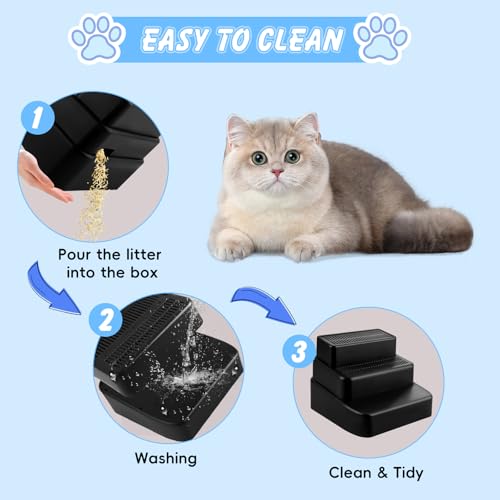 3 Step Litter Box Ramp Adjustable Detachable Litter Box Step, Black - color: Black- 3 Steps
