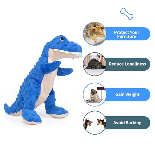 DODODOLA Dog Toys Blue Dinosaur Stuffed Squeaky Puppy Toy for Small Large Dogs - color: Blue Dinosaur