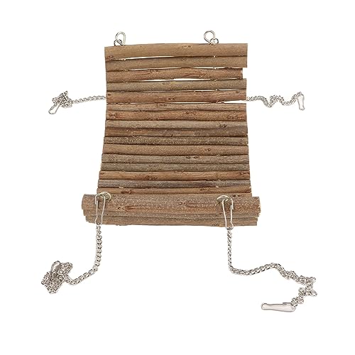 Hamster Wooden Swing, Natural Large Space Climbing Playing Toy with Hanging Chain for Parrots Gerbils and Similar Size Pets (15 * 30CM) - size: 15*30CM