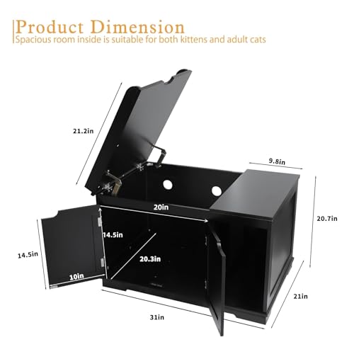 PUPETPO Cat Litter Box Enclosure Furniture, Hidden Litter Box Cabinet with Flip Top, 31.5" Indoor Cat House Washroom for Kitty, Medium and Large Cat, Black - color: Black