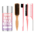 Hair Wax Stick, 5PC Boar Bristle Slick Back Hair Brush, Wax Stick for Flyaways, Rat Tail Comb Edge Brush Styling Tool Set Accessories for Women Girls(Pink) - color: 5 Piece (Pink)