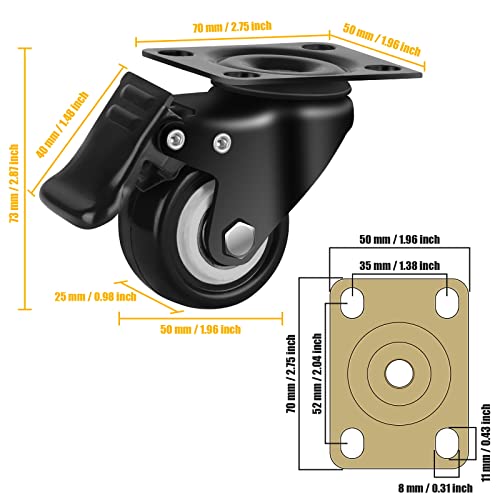 QNCZ 2" Caster Wheels, Casters Set of 4 Heavy Duty but Silent, Excellent Locking Casters with Polyurethane (PU) Wheels, Swivel Plate Castor Wheels for Cart, Furniture, Workbench | Easy to Install, Efficient operation, convenient braking,Silent, Floor frie