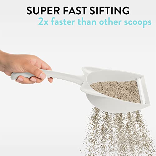 CatGuru Cat Litter Scoop, Jumbo Litter Scoop, Litter Scooper with Deep Shovel & Long Handle, Super Fast Sifter, Durable Kitty Litter Scoop, Cat Stuff, Kitten Supplies (White) - color: White