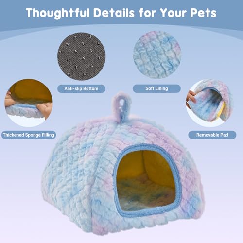 Avont 2-Pack Guinea Pig Tunnel & Hideout Bed Set | Washable Hideout & Tunnel Set, Breathable Fleece, Dual Entrances, Removable Pad, Blue or Yellow - color: Blue