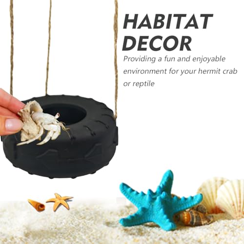 Colours Hermit Crab Tire Swing,Suction Cup Hook Climbing Toy,Hermit Crab Terrarium Accessories - A Must-Have for Any Reptile Amphibian Small Aquatic Animals Lover(Black) - color: Black