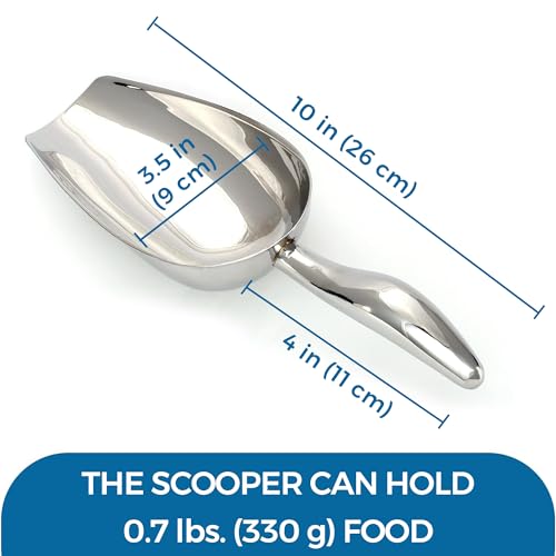 SunGrow Large Cat Litter and Food Scoop, Life Transforming 2-in-1 Scooper, Reduces Hand Fatigue, Saves Clear Litter, Makes Scooping Faster and Easier (Silver, Small)