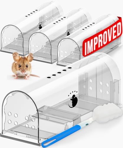 Motel Mouse Humane Mouse Traps No Kill Live Catch and Release 4 Pack - Reusable, Easy to Use & Clean, No Touch Release, Sensitive Includes Cleaning Brush, Instruction Manual & Video - Mousetrap Indoor - color: Regular White 4 Pack
