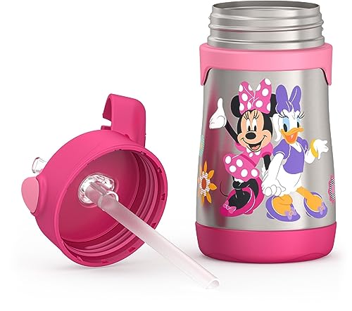 THERMOS Vacuum Insulated Stainless Steel 10oz Straw Bottle, MINNIE MOUSE - color: Minnie Mouse, size: 10 Ounces