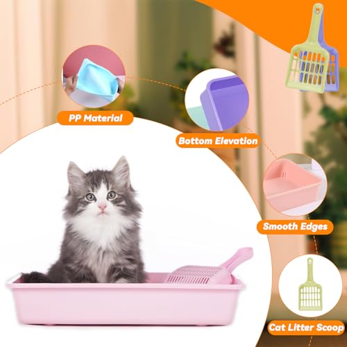 6 Set Small Cat Litter Box Kitten Litter Pan 12.3" x 8.5" x 2.7" Rabbit Plastic Litter Tray with 6 Scoop for Easy Cleaning, Hamster/Guinea Pig/Hedgehog Travel Toilet Pan