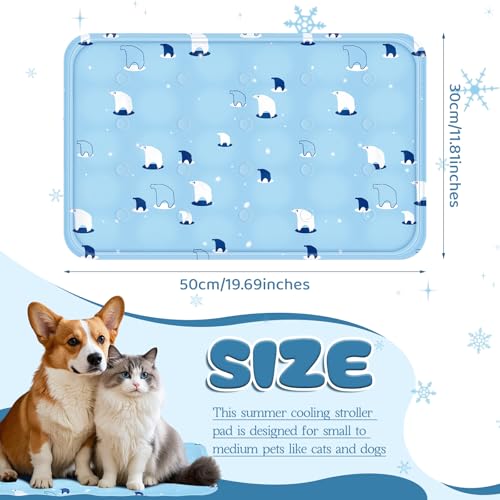 Nuanchu Dog Stroller Cooling Mat, Waterproof Gel Pet Cooling Pad for Summer, Washable Cat Sleeping Blanket, Portable Ice Gel Travel Mat for Cats, Crates, Car Seat(11.81 x 19.69 Inches,Sky Blue Bear) - size: 11.81 x 19.69 Inches, style: Sky Blue Bear