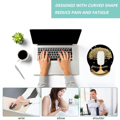 Mouse Pad with Wrist Support, Ergonomic Mouse Pad with Memory Foam Wrist Rest Cushion, Non-Slip Rubber Base Gaming Mice Pad for Home Office Computer Laptop, Tree - color: N-tree
