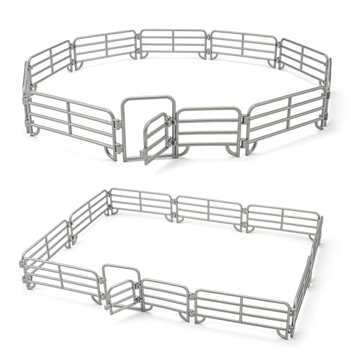 20PCS Large Farm Animal Corral Fence Toys with 2 Gates Fences for Kids Boys Girls, Educational Farm Animal Cake Toppers for Toddlers Children. - style: Silver 20PCS