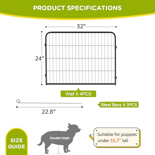 BestPet | Dog Playpen Extender | 24", 4 Panels | Expandable Design | Heavy Duty Metal Pet Exercise Pen | Indoor/Outdoor Fence Panels | Anti-Skid, Rust-Resistant, Removable and Tool-Free Setup - style: 4 panels