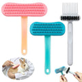 3PCS Rabbit Brush, Bunny Grooming Comb & Soft Silicone Small Pet Brushes | with Grey Cleaning Brush, Small Animals Massager Cat Shedding Brush Pet Hair Remover Dog Combs for Kittens Puppies